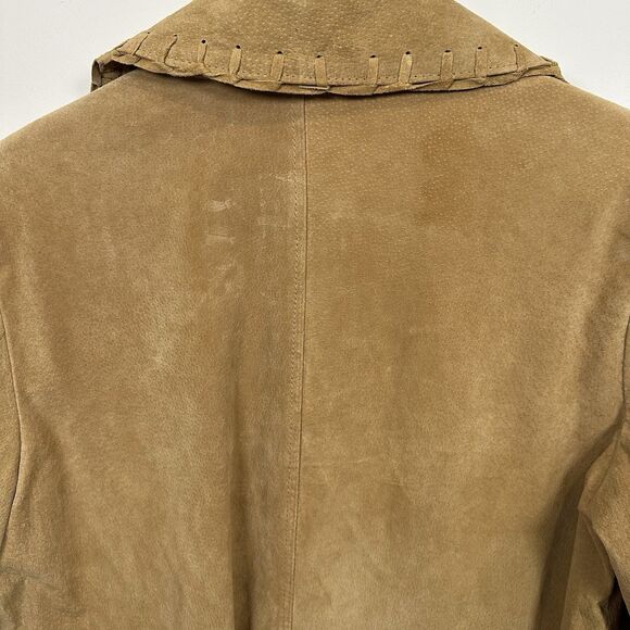 Denim & Co Leather Jacket Women's Small Tan Suede Hippie Festival Western Fringe - Picture 8 of 14